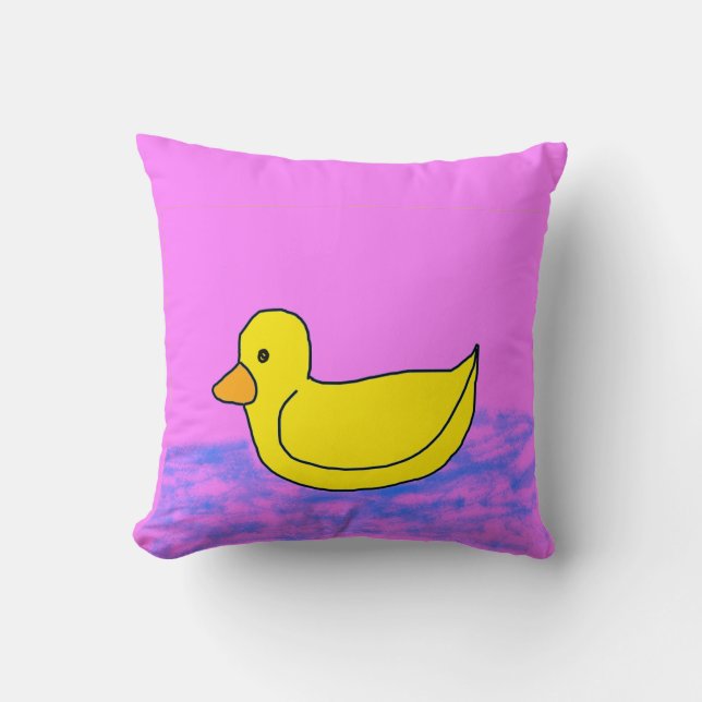 canard jaune mignon sur oreiller rose (Recto)