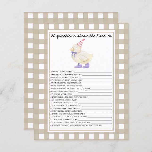 Canard - Jeux - 20 questions sur les parents (Devant / Derrière)