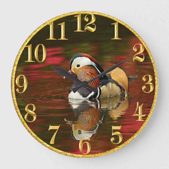 Canard mandarin américain dans l'eau Horloge Or (Recto)