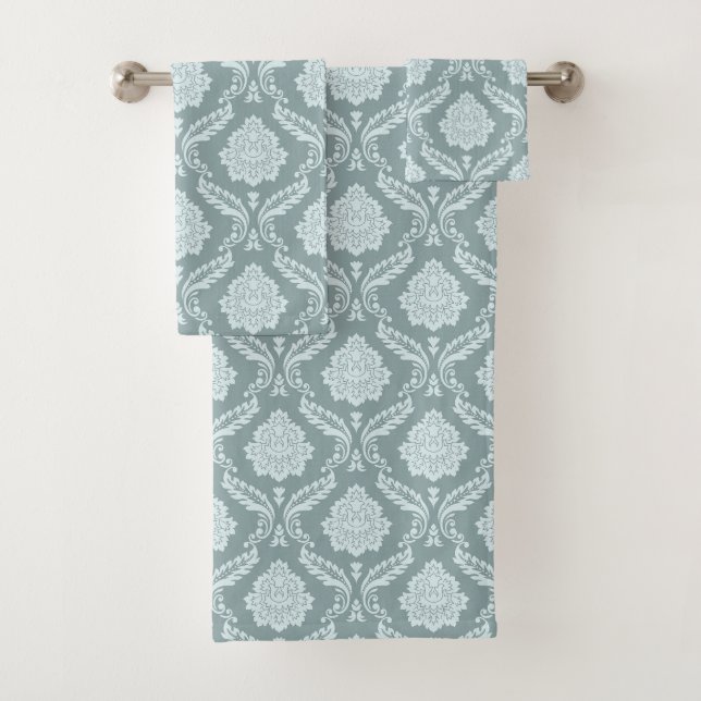 Canard Rococo Motif Damassé Œuf Bleu+Turquoise (En situation)