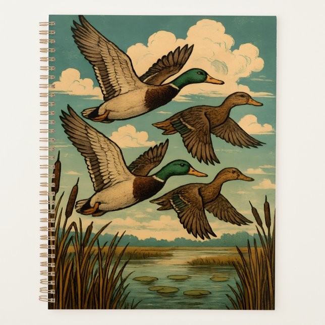 Canards colverts en vol, art faunique (Devant)