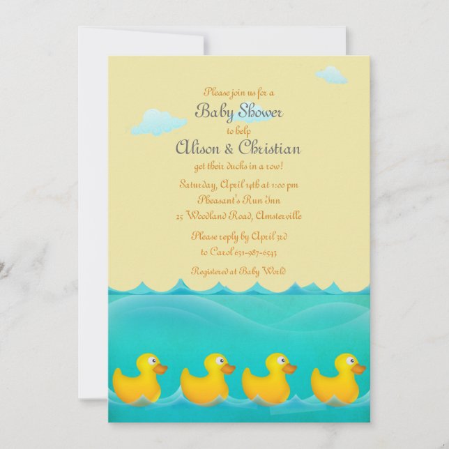 Canards dans une invitation de baby shower de (Devant)