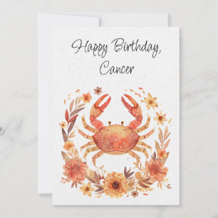 Cancer Crabe Zodiac Boho Floral Carte d'anniversai