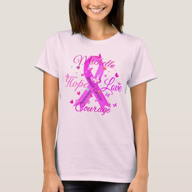 Cancer du sein Hope Love Courage T-shirt (Devant)