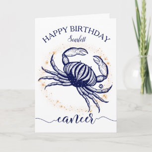 Cancer Zodiac Marine & Gold Monochrome Carte d'ann