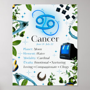 Cancer Zodiac Star Sign Y2K Blanc 4:5 Poster
