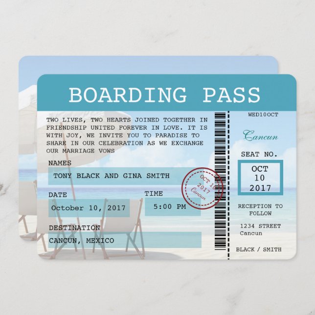 Cancun épousant l'invitation de carte (Devant / Derrière)