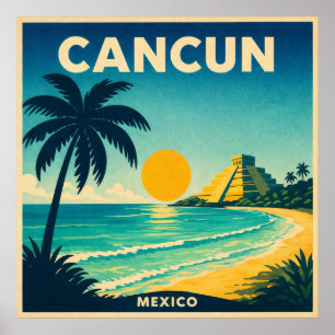 Cancun Mexico Vintage Travel Poster