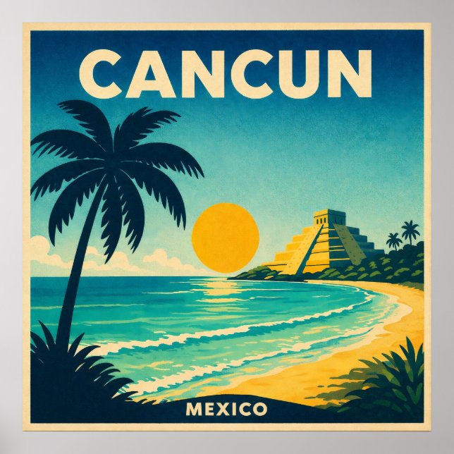 Cancun Mexico Vintage Travel Poster (Devant)