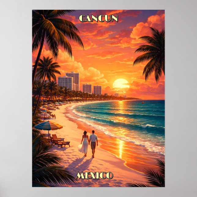 Cancun, Mexique Art Déco Couleur Tourisme Rétro (Devant)