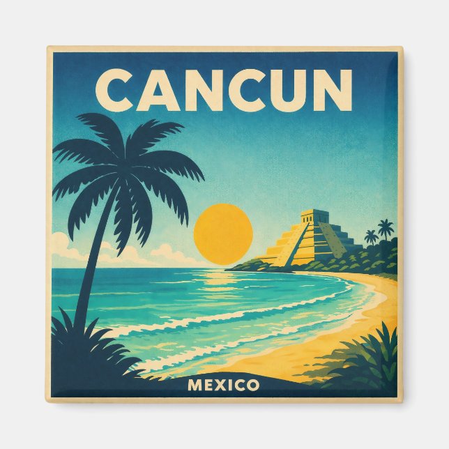 Cancun Vintage Travel Poster Magnet (Devant)