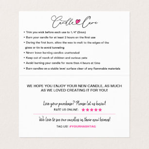 Candle Care & Customer Merci Carte de visite plié