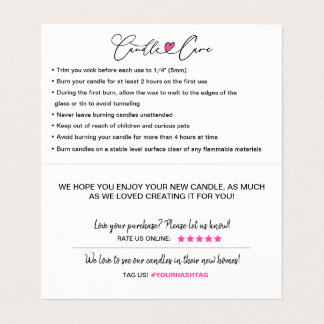 Candle Care & Customer Merci Carte de visite plié
