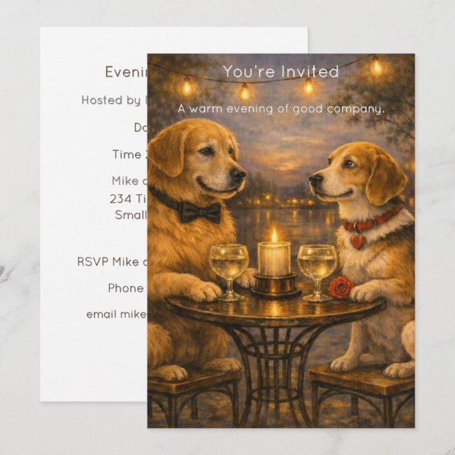 Candlelit Dogs – Warm Painterly Party Invitation (Devant / Derrière)