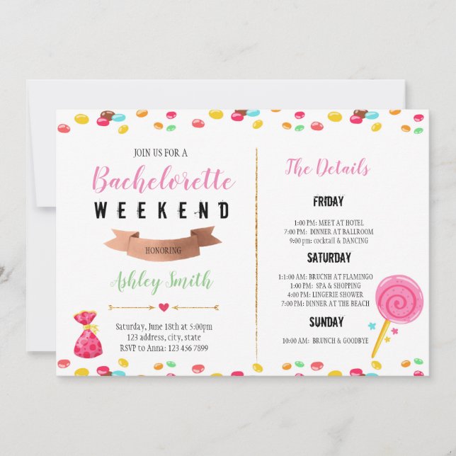Candy bachelorette Invitation itinérante (Devant)