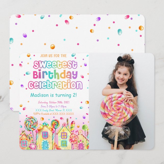 Candy Birthday Photo Invitation (Devant / Derrière)