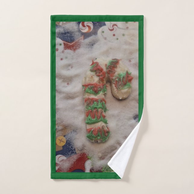 Candy Cane Kitchen Hand Towel on Green (Serviette à main)