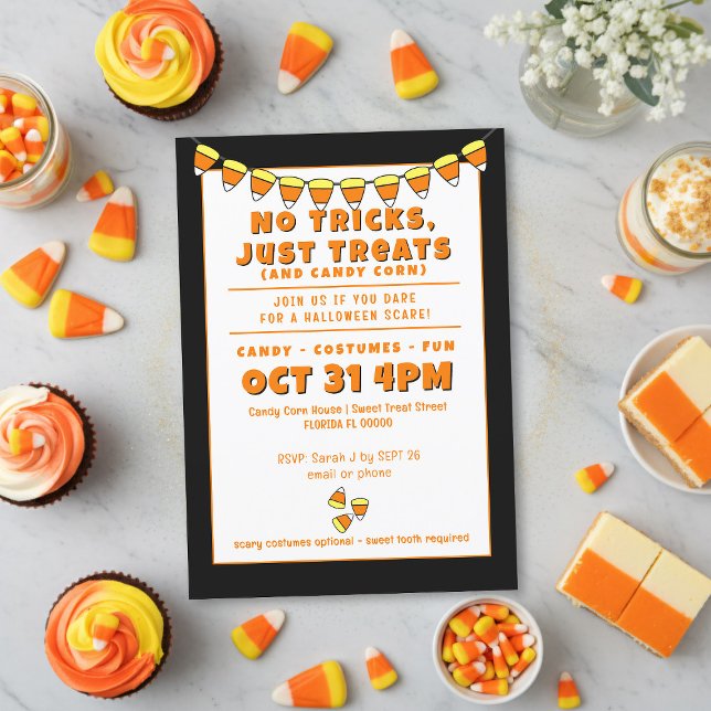 Candy Corn Costume fête Halloween Invitation (No tricks just all the treats at your candy corn costume party. Add your details and eat them all)