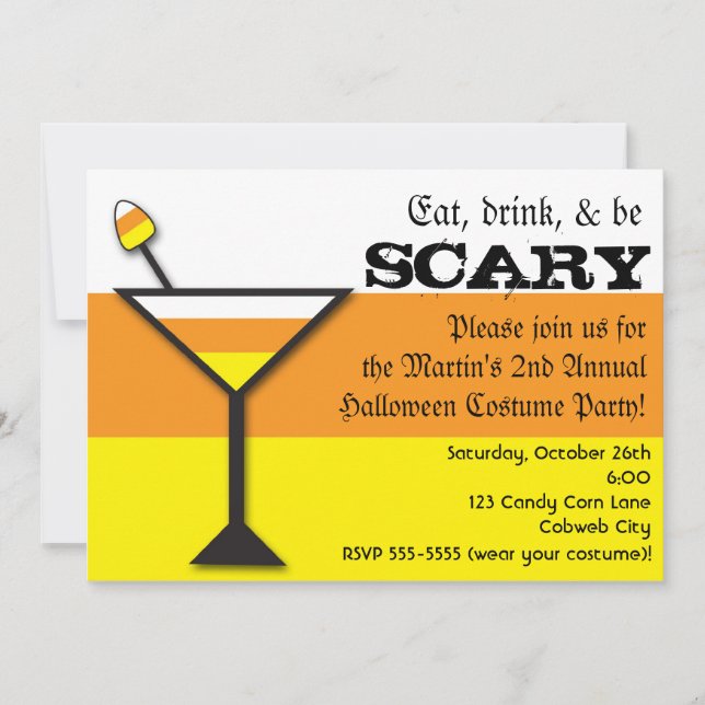 Candy Corn Martini Halloween Party Invitation (Devant)