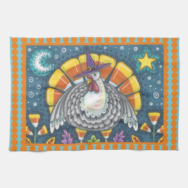 CANDY CORN TURKEY, SERVIETTE DE CUISINE EN OISEAU (Horizontal)