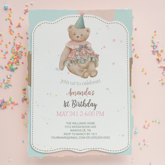 Candy Cute Bear 1er Invitation anniversaire (Créateur téléchargé)