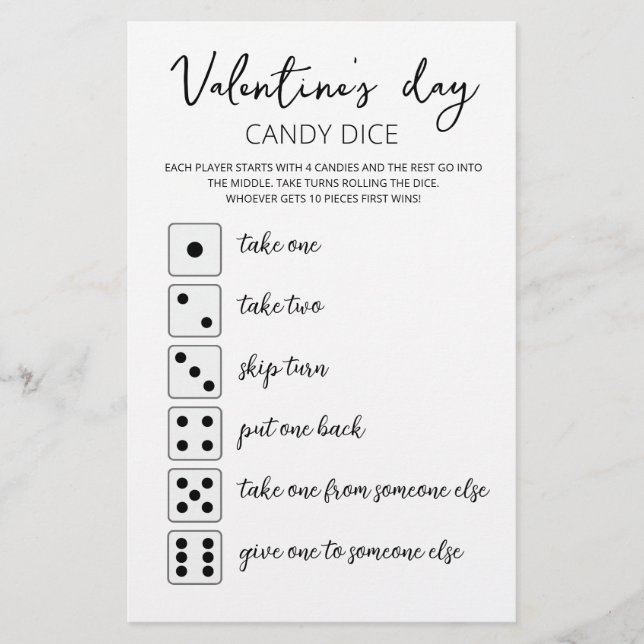 Candy Dice Editable jeu Saint Valentin (Devant)