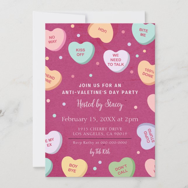 Candy Hearts Anti-Valentine's Day Party Invitation (Devant)