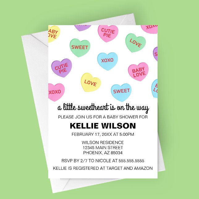 Candy Hearts Valentine Baby shower Invitation (Candy Hearts Valentine's Day Baby Shower Invitation)