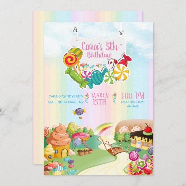 Candy land Anniversaire Fête Invitation (Devant / Derrière)