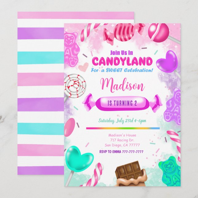Candy land Anniversaire Invitation (Devant / Derrière)