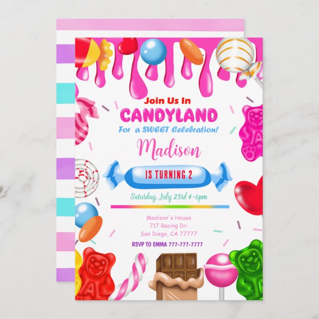 Candy land Invitation (Devant / Derrière)