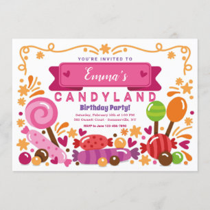 Candy Land Invitation de fête d'anniversaire