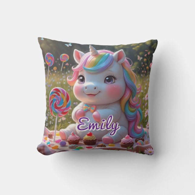 Candy Picnic Unicorn Coussin - Nom modifiable (Recto)