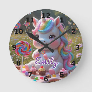 Candy Picnic Unicorn Wall Horloge - Nom modifiable
