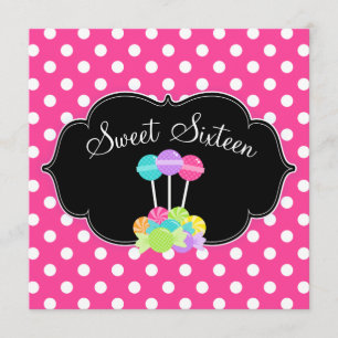 Candy Pink Polka Dot Sweet 16 invitations d'annive