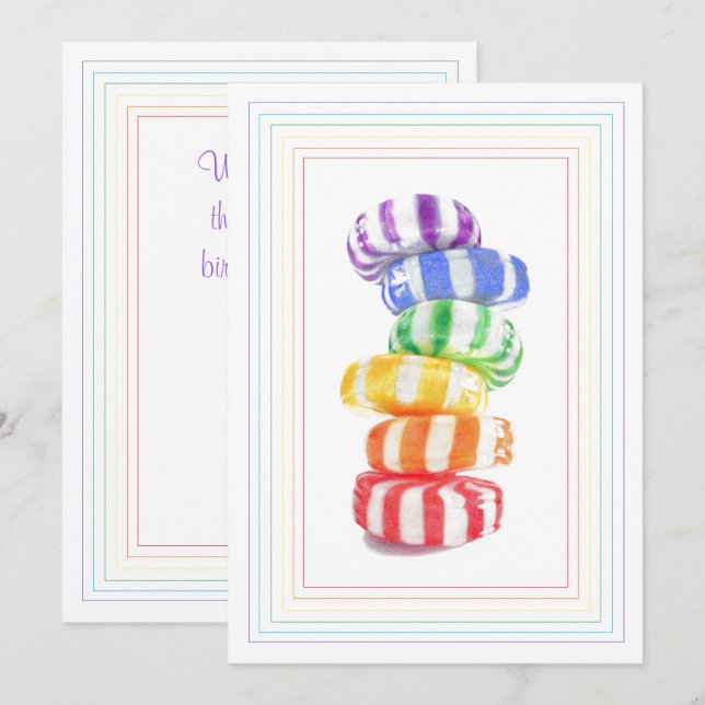 CANDY RAINBOW Carte d'anniversaire plate (Devant / Derrière)