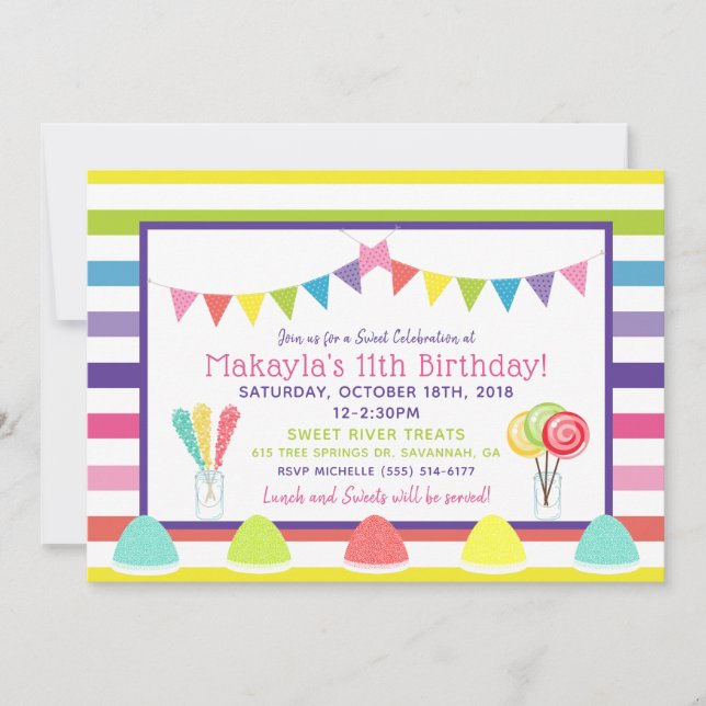 Candy Rainbow Stripe Anniversaire Fête Invitation (Devant)