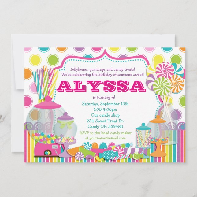 Candy Shop et Sweet Shoppe Party Invitation (Devant)