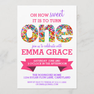 Candy Thème 1er anniversaire fête Invitation