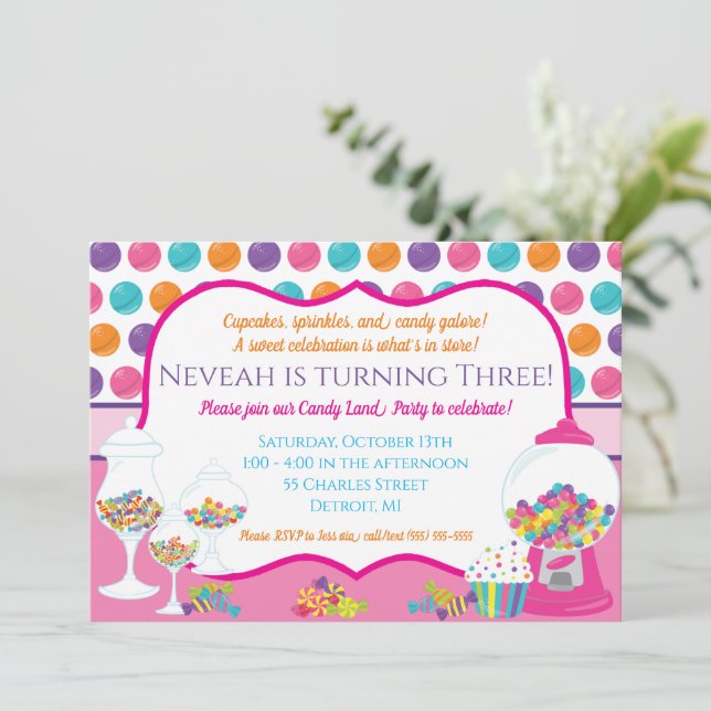 Candy Theme Anniversaire Fête Invitation (Debout devant)