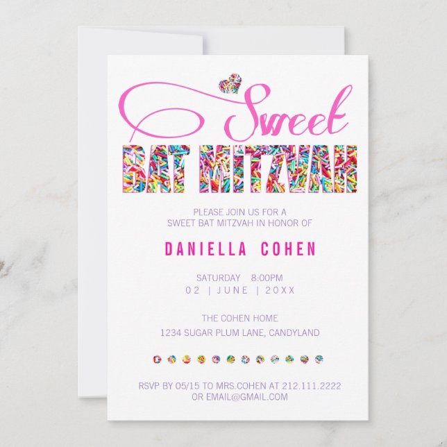 Candy Theme BAT MITZVAH Invitation d'anniversaire (Devant)