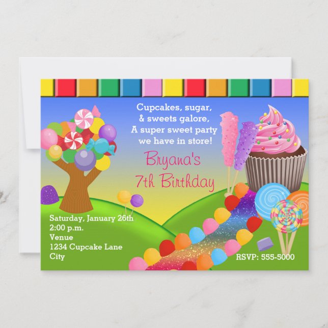 Candyland Candy Land Sweet Cupcakes Invitation (Devant)