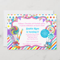 Candyland Candy thème Anniversaire Invitation