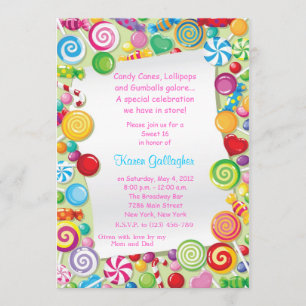 Candyland Candy Theme Sweet 16 Invitations