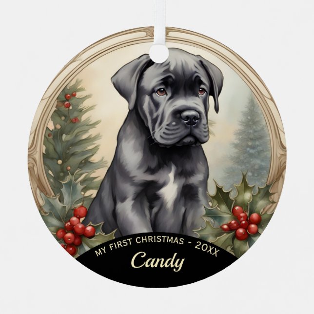 Cane Corso Puppy, premier ornement de Noël en méta (Recto)