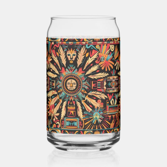 Canette Bleu translucide "Aztec Dream" Verre imprimé 473ml (Recto)