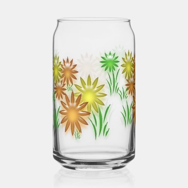 Canette Bocal en verre - Fleurs néon 3D (Recto)