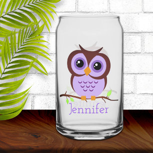 Canette Chouette Violette En Verre Can Cartoon Mignon