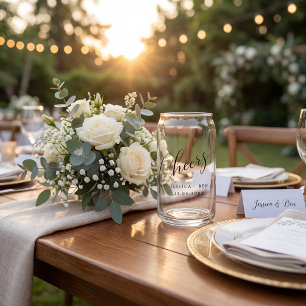 Canette élégant verre de mariage personnalisé noir blanc e