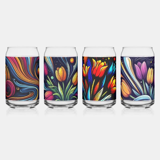 Canette Fleurs contemporaines Lumineuses Art Can Verre (Recto)